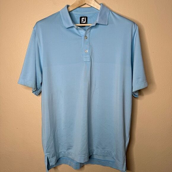 Foot Joy Shirt Mens Large Blue Polo Short Sleeve Striped Golf Performance - Picture 1 of 10